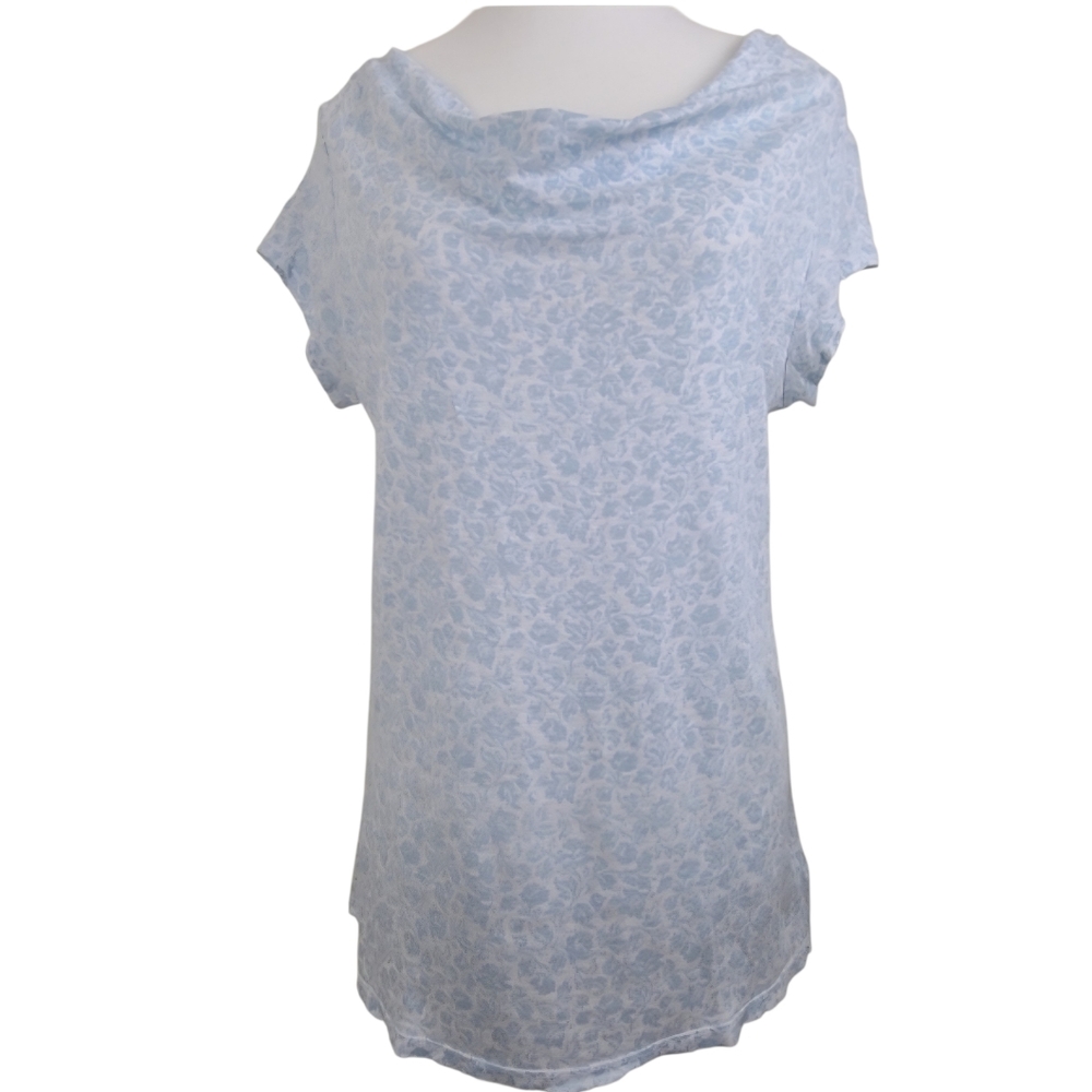 Joie Blue Floral Linen Blouse Sz M Cap Sleeve Boat Neck Casual Lightweight Boho